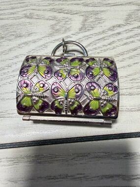 Judith Leiber Silver Butterfly Enamel Charm in Purple & Lime